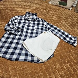 Set Blue White Checkered Button Down Shirt Classic White Chinos Lg 6 Preppy